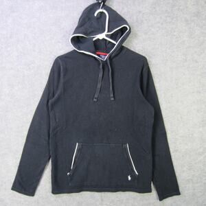 Polo Ralph Lauren Hoodie Mens Medium Black Sleepwear Waffle Knit Pullover Cotton